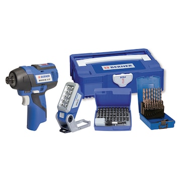 12V Akku-LED-Leuchte Bitbox und Bohrer & Schlagschrauber im BC+