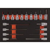 Hartschaumeinlage mit Innen-6-Kant Steckschlüsseleinsätzen, 19-teilig