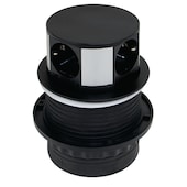 Emuca Vertikal Push Mehrfachstecker Ø100, 3 Schuko, 1USB-A, 1USB-C, Schw.