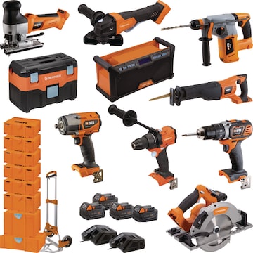 18-Volt-Maschinen-Komplett-Set 5,0 Ah + Sauger + Radio