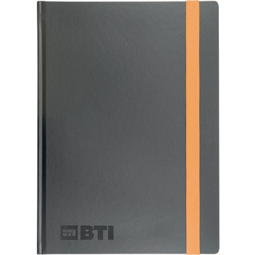 Notizbuch groß DIN A4 schwarz, BTI Logo, Gummiband, Lesezeichen