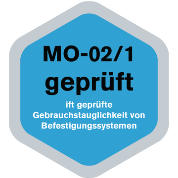 MO-02/1 geprüft, ift geprüfte Gebrauchstauglichkeit von Befestigungssystemen
