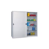 Schiebetürenschrank, RAL7035, HxBxT 1950x2000x500mm, 4xStahlboden, 5 OH