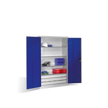 Großraum-Flügeltürenschrank, Korpus RAL7035, Front RAL5010