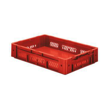 Euronorm-Stapelbehälter,HxLxB 120x600x400mm,20l,PP,rot,Wände durchbrochen