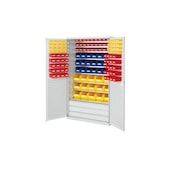 Schrank, m. Kästen, HxBxT 1950x1130x590mm, 138 Kästen PE, 8xStahlboden