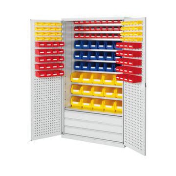 Schrank, m. Kästen, HxBxT 1950x1130x590mm, 138 Kästen PE, 8xStahlboden