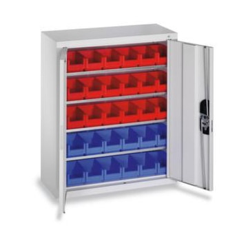 Magazinschrank,HxBxT 1000x1000x420mm,30 Kästen PP rot/blau,4xStahlboden