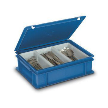 Euronorm-Koffer,HxLxB 130x400x300mm,11l,m. Besteckeinsatz,PE,blau