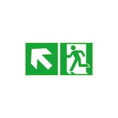 Fluchtwegschild, Notausgang links, Pfeil links schräg aufwärts, Aufkleber