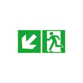 Fluchtwegschild, Notausgang links, Pfeil links schräg abwärts, Aufkleber