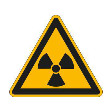 Warnschild, Warnung v. radioakt./ionisier. Stoffen, Wandschild, Alu