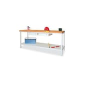 Werkbank, RAL7035, HxBxT 900x1500x700mm, Multiplexplatte, 4-Fuß