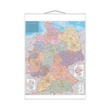 PLZ-Deutschlandkarte,HxB 1370x970mm,Maßstab 1:760.000,laminiert,m. Raster