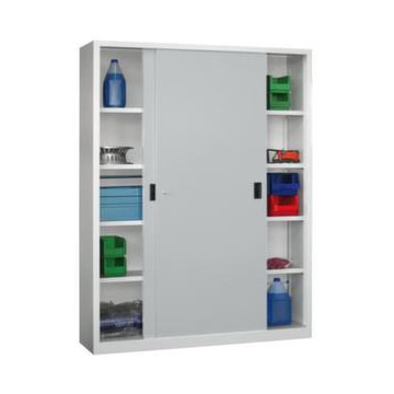 Schiebetürenschrank, RAL7035, HxBxT 1950x1500x500mm, 2x4 Stahlboden