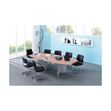 Konferenztisch,HxBxT 745x2800x1300mm,fassförmig,V-Formgestell lichtgrau