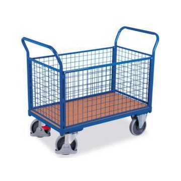Gitter-Vierwandwagen, Tragl. 400kg, Ladefl. LxB 820x460mm, Holzplatte