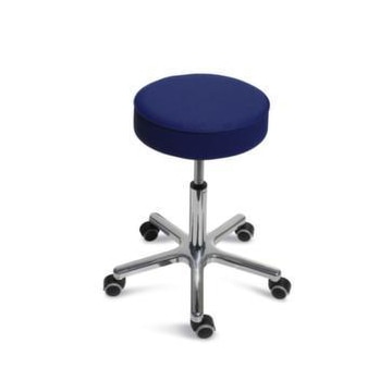 Hocker, Sitz H 460-590mm, Sitz Kunstleder blau, Gestell Alu, Rollen