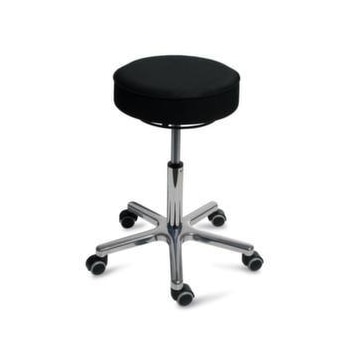 Hocker, Sitz H 460-590mm, Sitz Kunstleder schwarz, Gestell Alu, Rollen