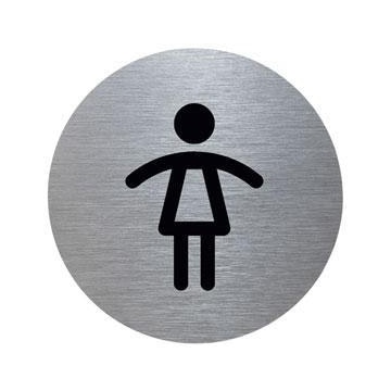 Türschild, WC Damen, Alu, silber/schwarz, selbstklebend, Ø 70mm