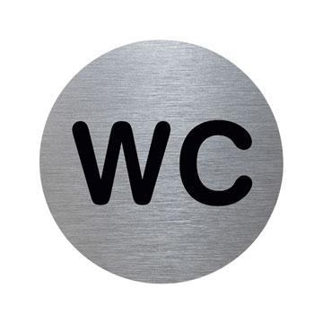 Türschild, WC, Alu, silber/schwarz, selbstklebend, Ø 70mm
