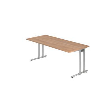 Schreibtisch, HxBxT 720x1800x800mm, Platte Nussbaum, C-Fuß RAL9006