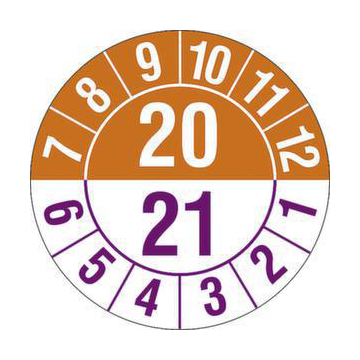 Prüfplakette,2 Jahre,Aufkleber,Jahresfarbe 2020/2021 orange/violett