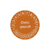 Prüfplakette, Elektr. geprüft gemäß, Aufkleber, Jahresfarbe 2027-orange