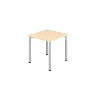 Schreibtisch,HxBxT 680-820x800x800mm,Platte Ahorn,4-Fuß silber,Rundrohr