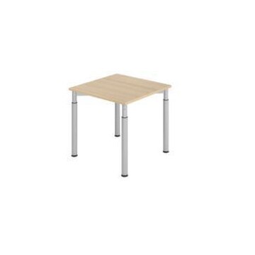 Schreibtisch,HxBxT 680-820x800x800mm,Platte Eiche,4-Fuß silber,Rundrohr