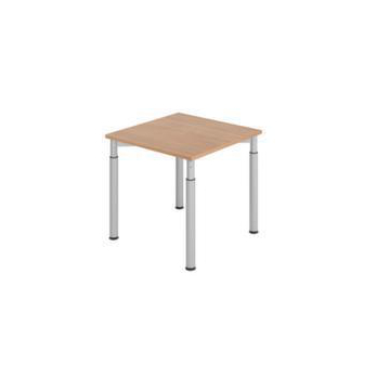 Schreibtisch, HxBxT 680-820x800x800mm, Platte Nussbaum, 4-Fuß silber