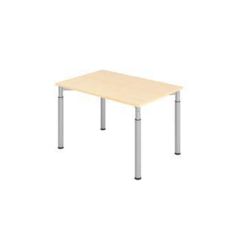 Schreibtisch,HxBxT 680-820x1200x800mm,Platte Ahorn,4-Fuß silber,Rundrohr