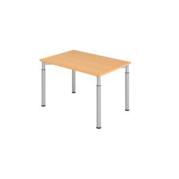Schreibtisch,HxBxT 680-820x1200x800mm,Platte Buche,4-Fuß silber,Rundrohr