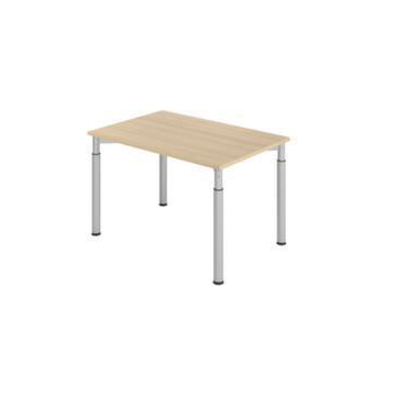 Schreibtisch,HxBxT 680-820x1200x800mm,Platte Eiche,4-Fuß silber,Rundrohr