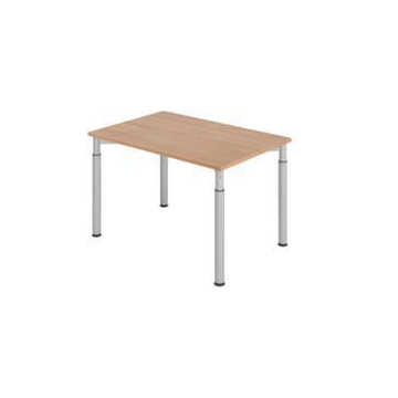 Schreibtisch, HxBxT 680-820x1200x800mm, Platte Nussbaum, 4-Fuß silber