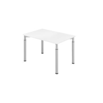 Schreibtisch,HxBxT 680-820x1200x800mm,Platte weiß,4-Fuß silber,Rundrohr