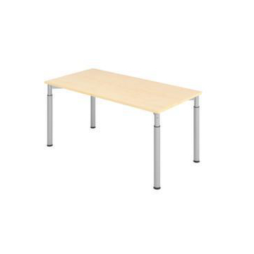 Schreibtisch,HxBxT 680-820x1600x800mm,Platte Ahorn,4-Fuß silber,Rundrohr