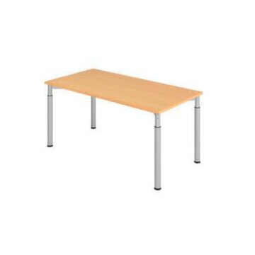 Schreibtisch,HxBxT 680-820x1600x800mm,Platte Buche,4-Fuß silber,Rundrohr