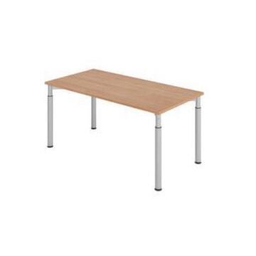 Schreibtisch, HxBxT 680-820x1600x800mm, Platte Nussbaum, 4-Fuß silber