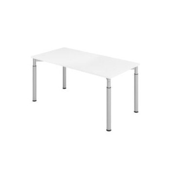 Schreibtisch,HxBxT 680-820x1600x800mm,Platte weiß,4-Fuß silber,Rundrohr
