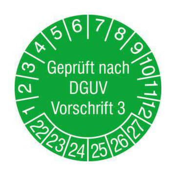Prüfplakette,Geprüft nach DGUV V3,Aufkleber,Ø 20mm,Jahresfarbe 2022 grün