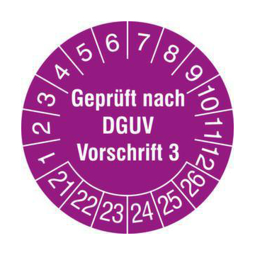 Prüfplakette,Geprüft nach DGUV V3,Aufkleber,Jahresfarbe 2021-violett