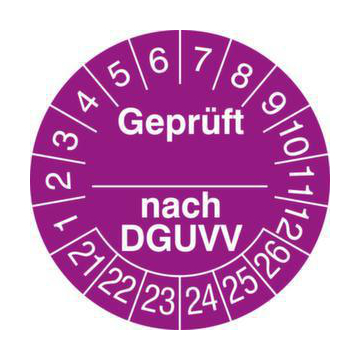 Prüfplakette,Geprüft nach DGUV,Aufkleber,Ø 30mm,Jahresfarbe 2021-violett