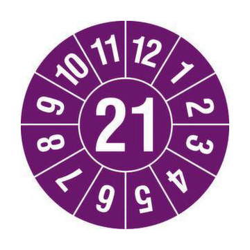Prüfplakette,Monat (Typ 2),Aufkleber,Ø 15mm,Jahresfarbe 2021-violett