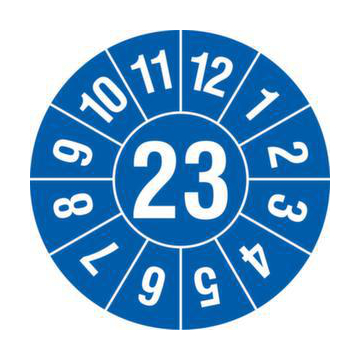 Prüfplakette,Monat (Typ 2),Aufkleber,Ø 15mm,Jahresfarbe 2023-blau