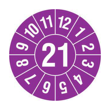 Prüfplakette,Monat (Typ 2),Aufkleber,Ø 25mm,Jahresfarbe 2021-violett