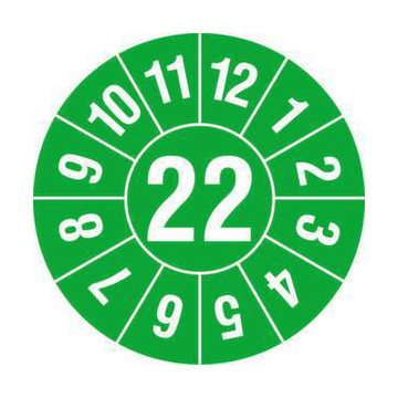 Prüfplakette,Monat (Typ 2),Aufkleber,Ø 30mm,Jahresfarbe 2022 grün