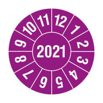 Prüfplakette,Monat (Typ 1),Aufkleber,Ø 20mm,Jahresfarbe 2021-violett