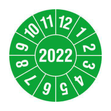 Prüfplakette,Monat (Typ 1),Aufkleber,Ø 10mm,Jahresfarbe 2022 grün