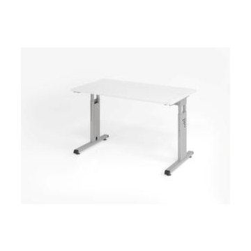 Schreibtisch, HxBxT 650-850x1200x670mm, Platte weiß, C-Fuß silber